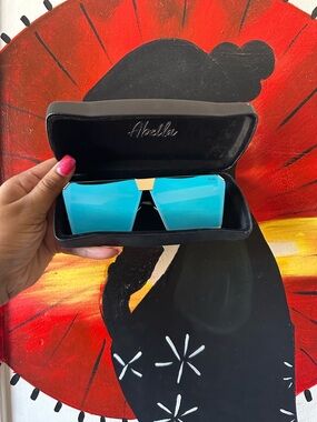 Abella Turquoise Blue Mirrored Shield Sunglasses with Gold Bridge